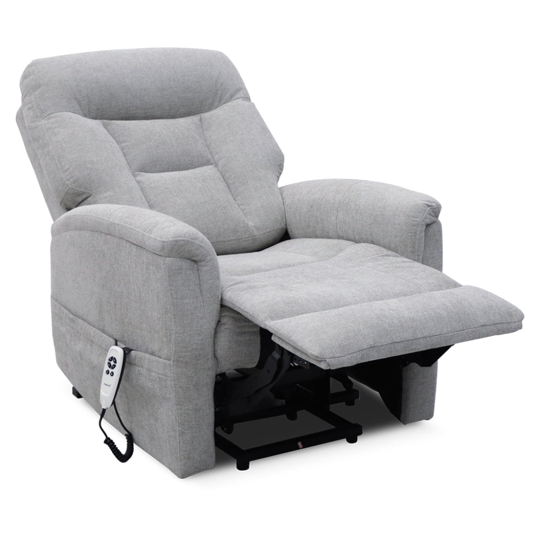 Corinthia Riser Recliner with Heat and Massage - Light Grey Chenille Fabric
