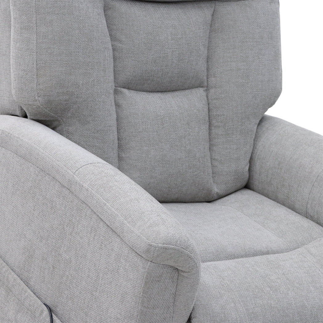 Corinthia Riser Recliner with Heat and Massage - Light Grey Chenille Fabric